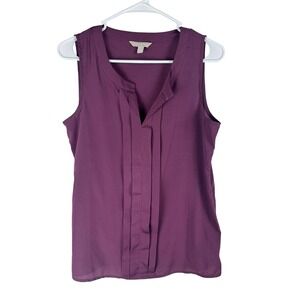 Banana Republic Sleeveless Purple Pleated V Neck Top Women's Size Small